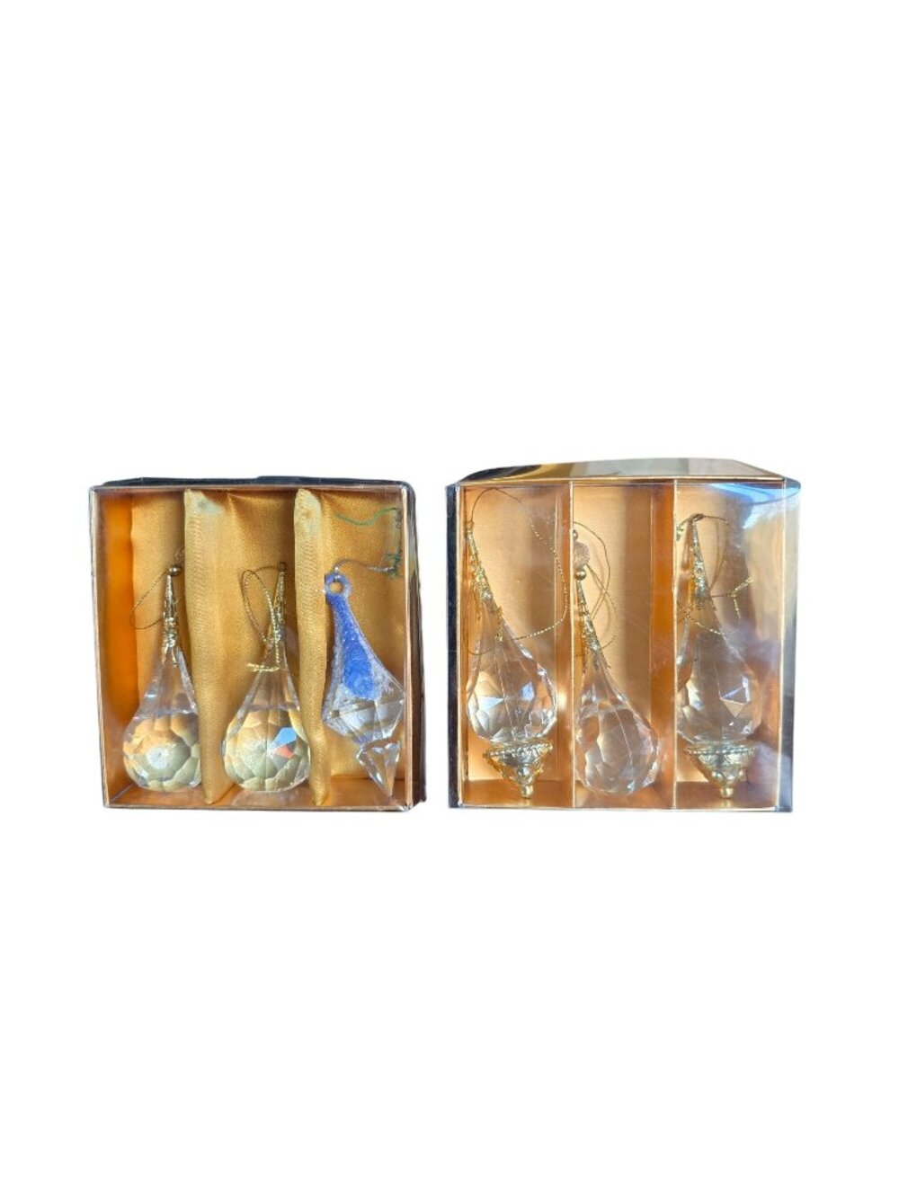 Vintage Clear Acrylic Icicle Ornaments Gold Filigree Teardrop Prism Xmas Lot 6